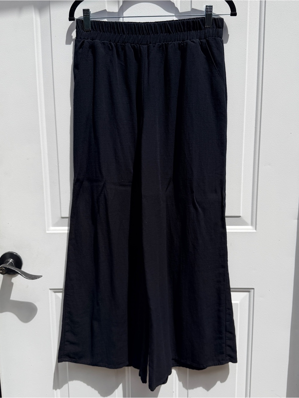 Final Touch Black Wide Leg Elastic Waist Linen Pants Sz medium